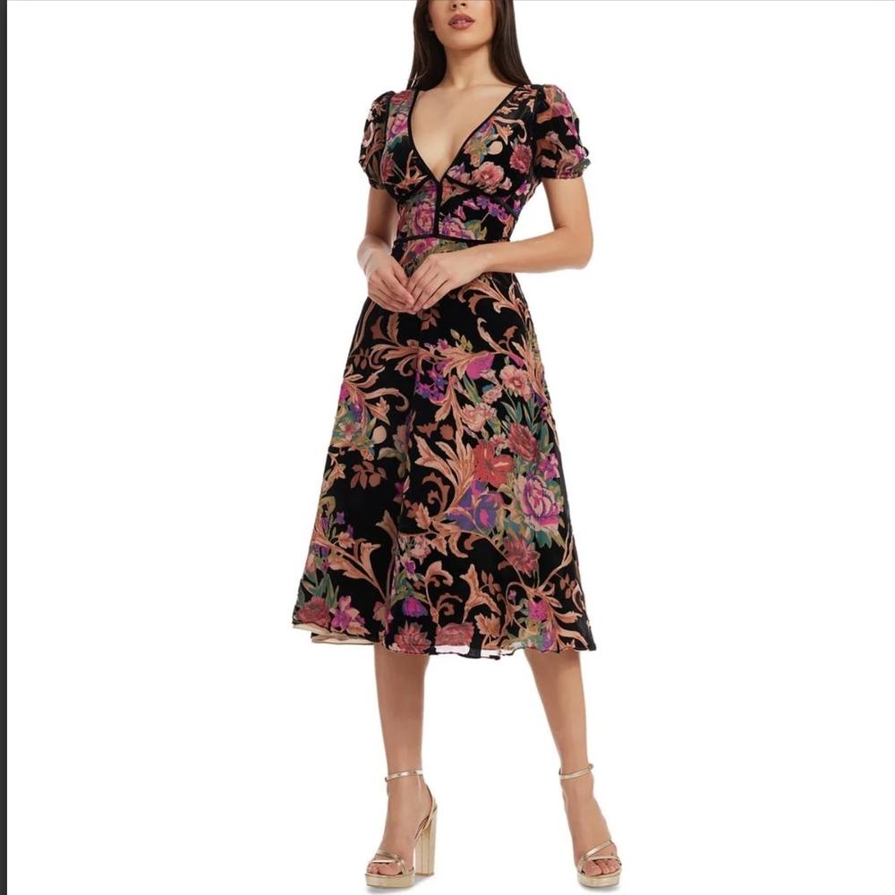 Floral Print Velvet Dress